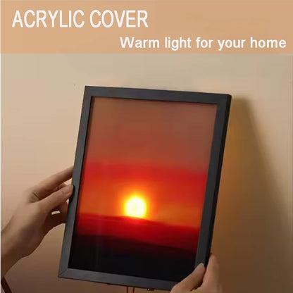 Creative Sunset Wall Lamp, Wall Decoration Art, Rechargeable Sunset Projection Lamp with Lift Control, Wall-Mounted Sunrise to Sunsets Atmosphere Light for Bedroom Living Room Party (8.6 x 10.6″)