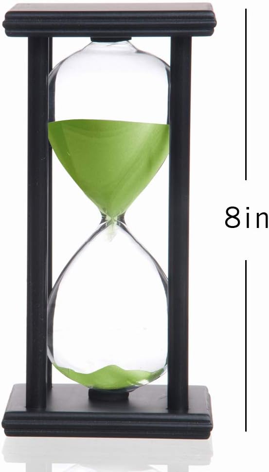 Hourglass 60 Minutes White Sand Timer, Black Wooden Frame Sandglass