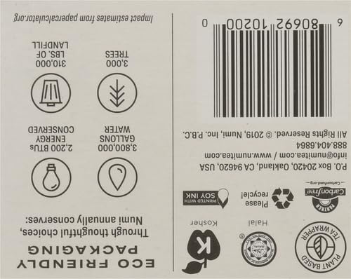 Numi Organic Rooibos Chai Tea, 18 Herbal Bags, Microplastic Free, Rich Flavor with Cinnamon, Allspice & Ginger, Caffeine Free