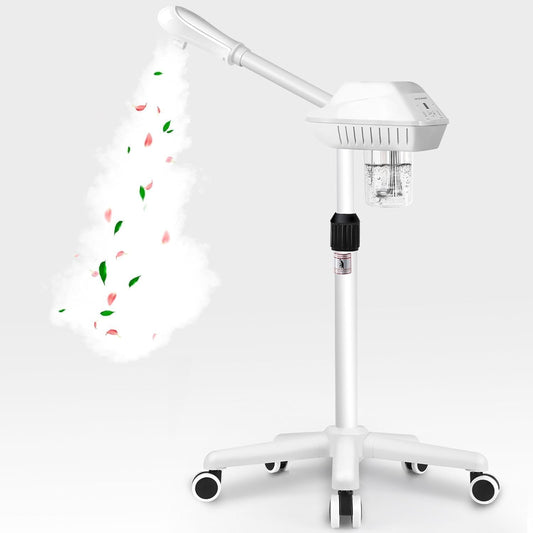 Professional Facial Steamer More Steam,Spa Face Steamer on Wheels(White)