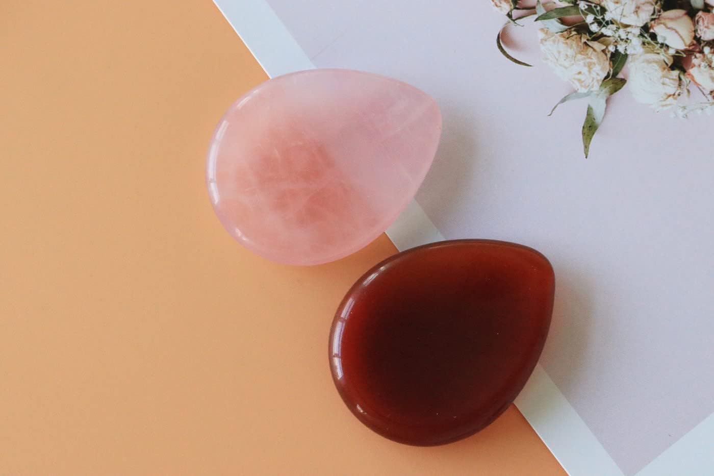 YATOJUZI Thumb Worry Stones for Anxiety Stress Relief Items Healing Crystals Natural Amethyst Rose Quartz Crystal Palm Pocket Stone Gemstones Meditation Reiki Spiritual Gifts for Women Men 2PCS