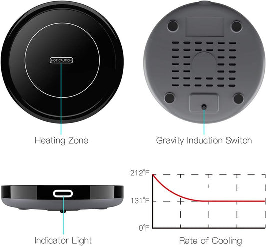 BESTINNKITS White Smart Coffee Auto On/Off Gravity-Induction Mug Office Desk Use, Candle Wax Cup Warmer Heating Plate (Up to 131F/55C)