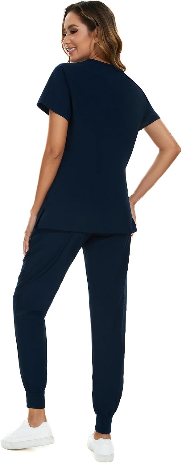 COZYFIT Scrubs for Women Set - Stretch V-Neck Scrub Top & Jogger Pant with 8 Pockets COZY SCRUBS - Colors C