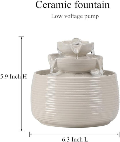 Outdoor and Indoor Water Feature Fountain Waterfall Tabletop Desktop mini Ceramic Garden Fountain (White A170)