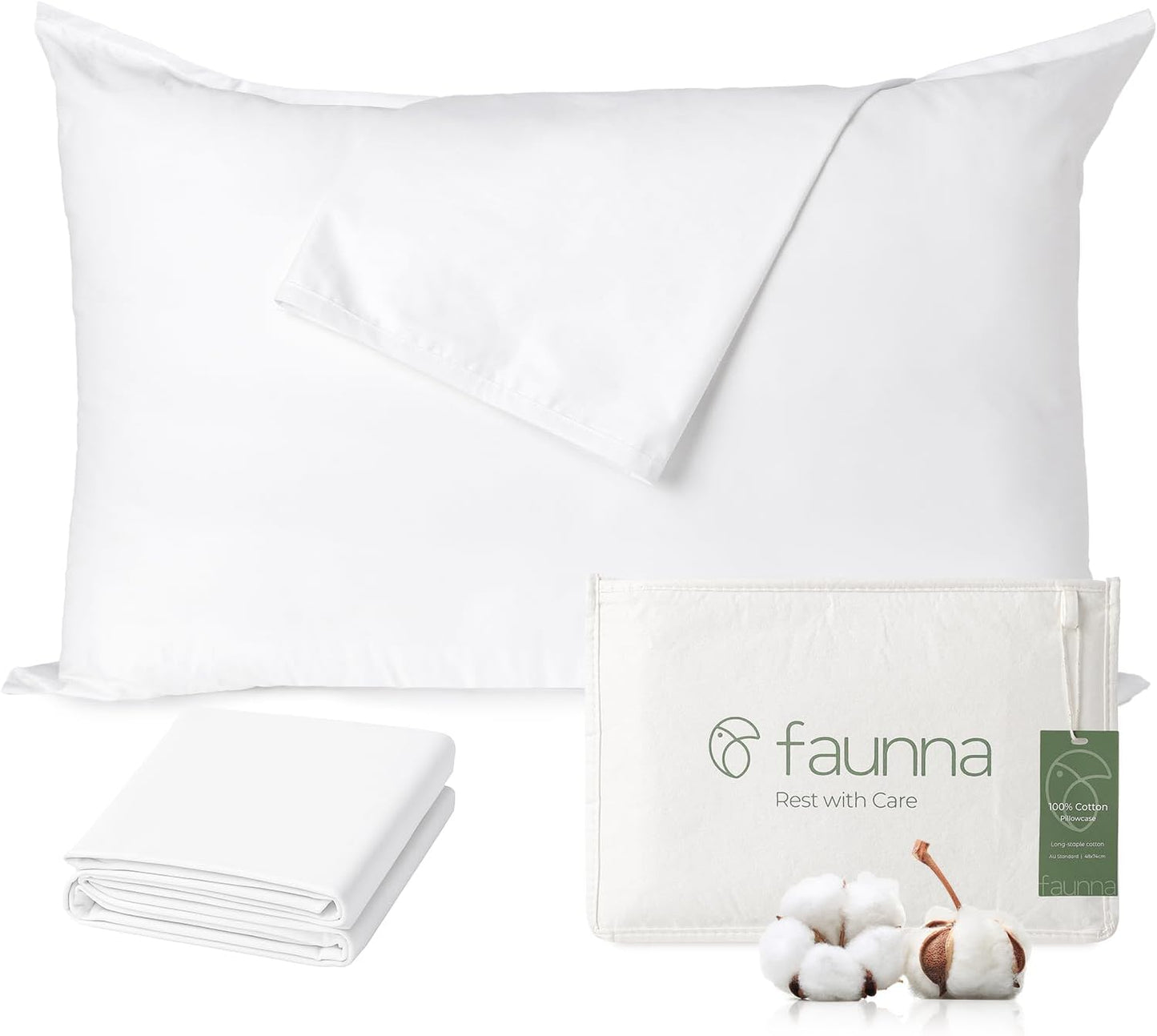 FAUNNA 100% Cotton Pillow Protectors, 600 Thread Count, Standard, 4 Pack