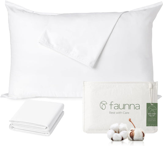 FAUNNA 100% Cotton Pillow Protectors, 600 Thread Count, Standard, 4 Pack