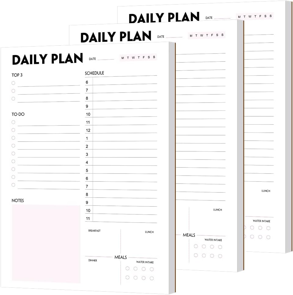 Daily Planner Notepad - A5 Calendar, Scheduler, Organizer with Priority, To Do List, Appointments, Notes, Meals and Water Intake Tracker, 50 Undated Tear-Off Sheets Planning Pad, 5.8"x8.25"
