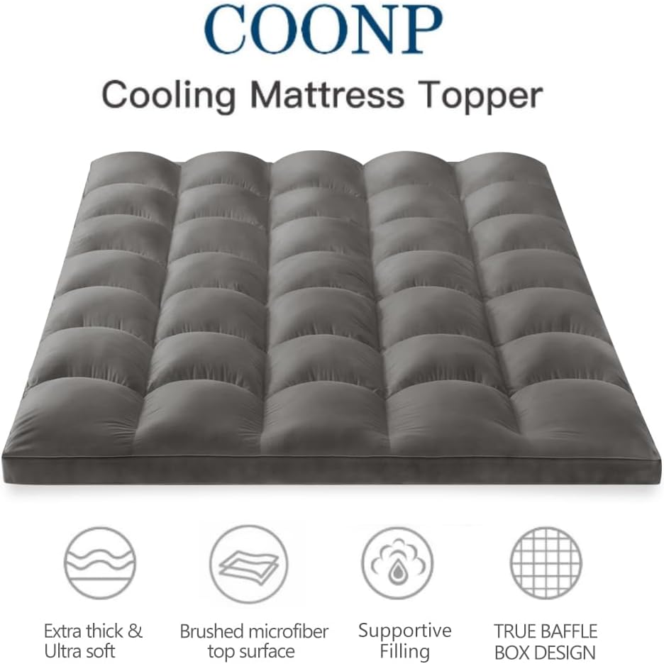 COONP Queen Mattress Topper, Cotton Extra Thick Pillow Top Mattress Pad