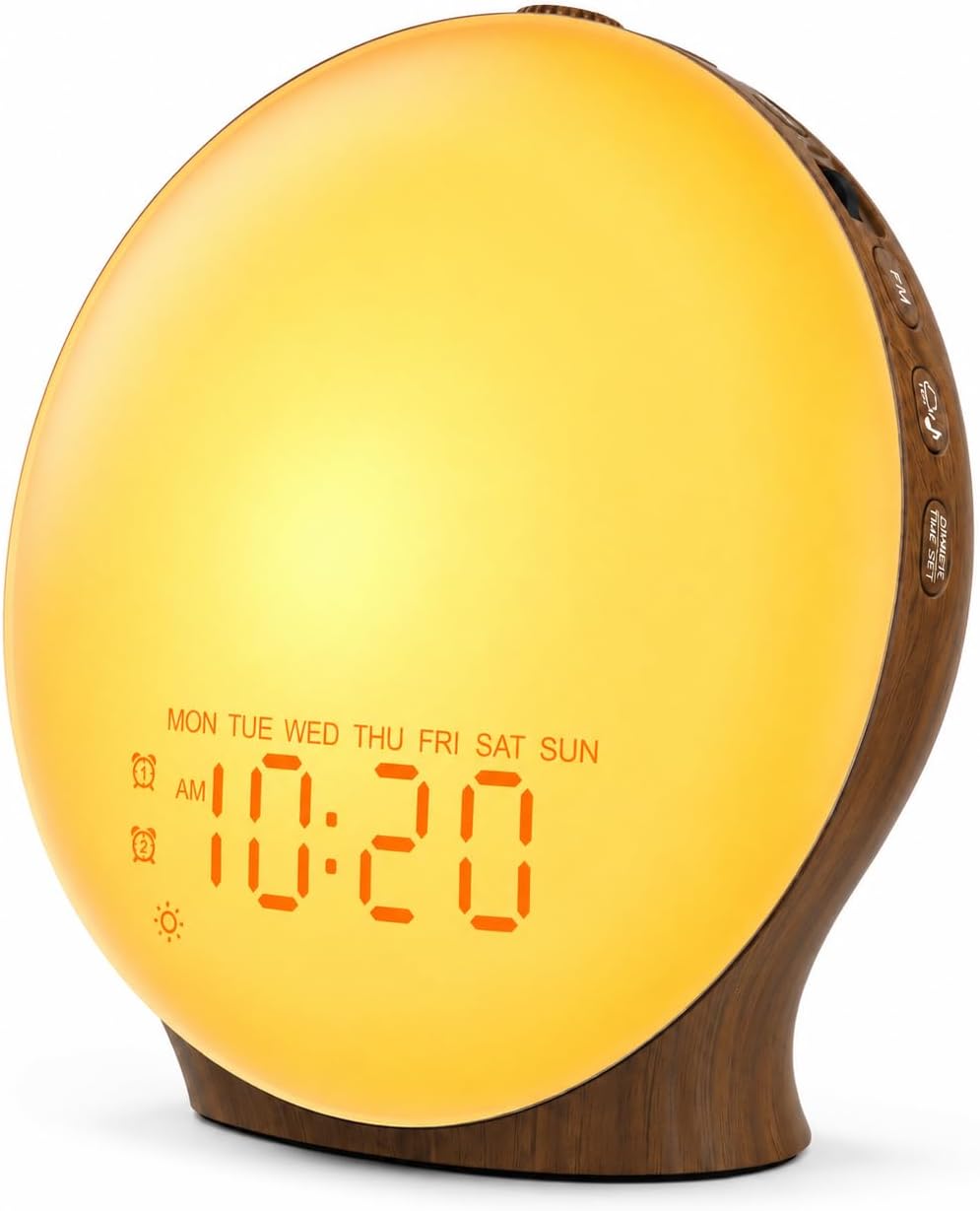 JALL Sunrise Alarm Clock White Noise Machine with 25 Nature Sleep Sounds, Fully Dimmable Clock for Bedrooms, Heavy Sleepers, 17 Light Modes, Bluetooth Speaker