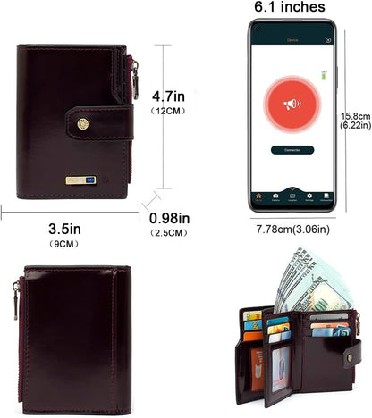 Anti-Lost Bluetooth Wallet Tracker Finder, Slim Trifold Cowhide Mens Wallet with ID Window Credit Card Holder Pocket (Coffee2-OLD)