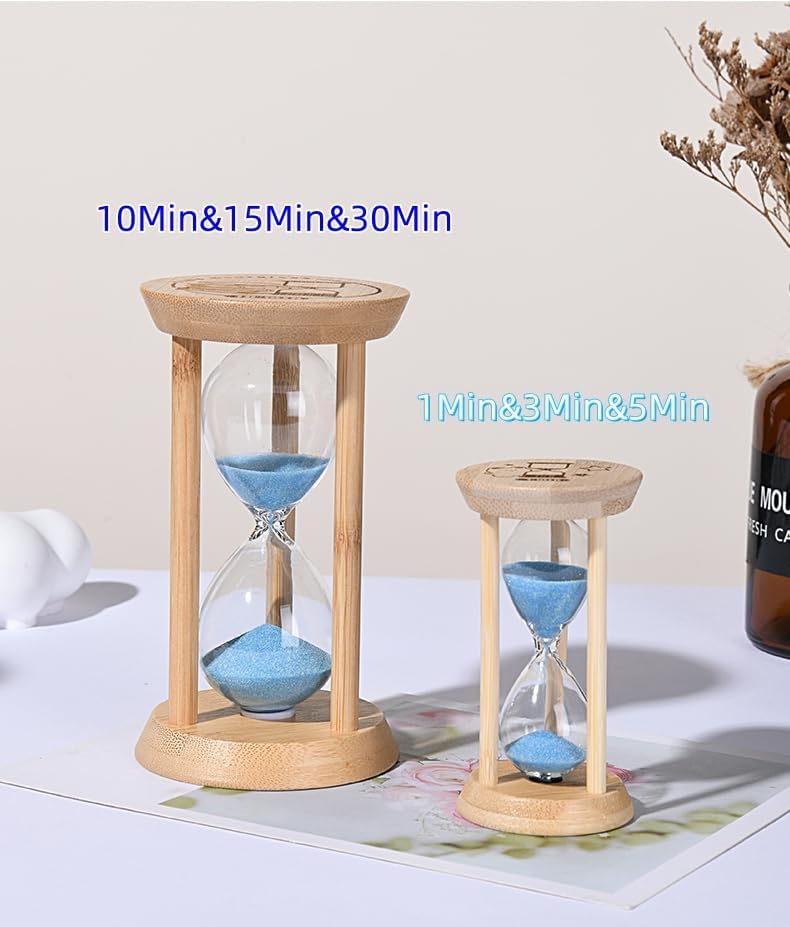 Mini Wooden Sand Timers,100% Bamboo Hourglass Sand Timers 1Min Sandglass Timer for Toothbrush Timer Games Classroom Home Office Cooking(Blue+1Min)