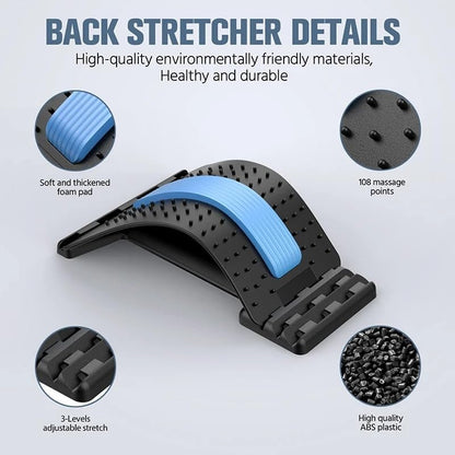 Back Stretcher Magnetotherapy Multi-Level Adjustable Massager Waist Neck Fitness Lumbar Cervical Spine Support Pain Relief (Purple)