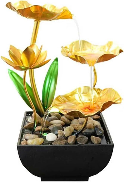 11‘’ H Pink Tabletop Water Fountain, Zen Desktop Waterfall, Indoor Lotus Desktop Decorative Fountain, Home Bathroom Bedroom Decor.