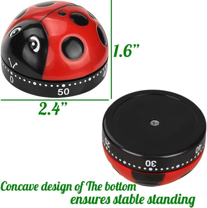 Cute Ladybug Shape Mechanical Timer Wind-Up 60 Minutes Manual Rotating Countdown Timers for Oven,Cooking,Restroom,Classroom,Exercise,Bathroom,etc...