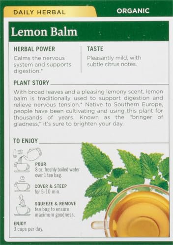 Traditional Medicinals Organic, Lemon Balm - Supports Stress Relief & Digestive Health - Kosher, Non-GMO, Caffeine-Free, Compostable - 16 Tea Bags