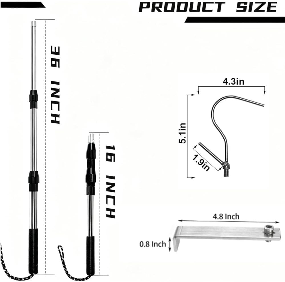 Cargo Grabber Reach Retriever Tool, 16-36 Inches Truck Bed Accessories Telescoping Pull Pole with Two Hooks, Used for Pickup Truck, SUV, Improve Efficiency and Portable