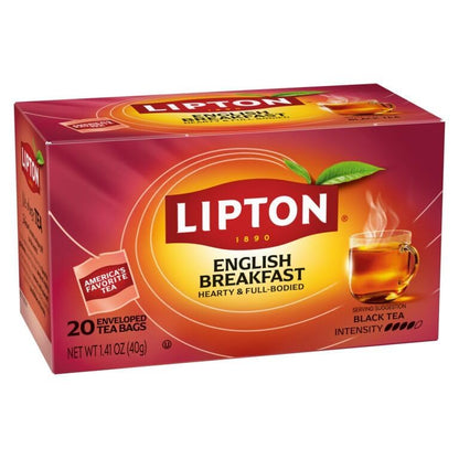 Lipton English Breakfast Black Tea Bags, Caffeinated Classic Tea, Rich, Aromatic Flavor, 20 Total Bags