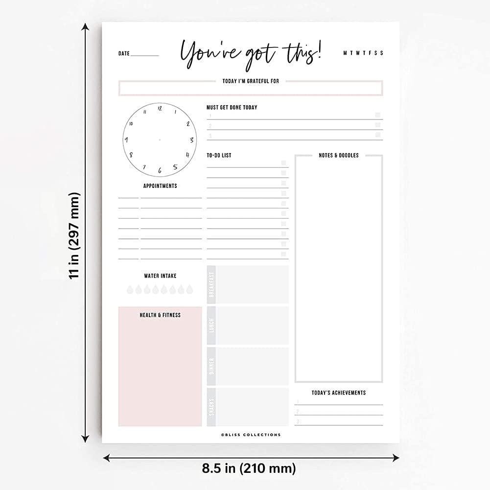 Bliss Collections Weekly Planning Pad, To Do List Notebook - Undated Tear-Off Sheets Notepad - Work Calendar, Organizer, Scheduler for Goals, Tasks - Minimalist, 8.5" x 11", 50 Sheets