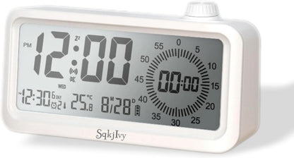 Visual Digital Timer for Kids with LCD Display,3-Level Adjustable Backlight,Temperature Date,Silent Operation,3 Alarms, Snooze,Type-C Charging for Kids Studying/Office/Sleeping/Kitchen(White)