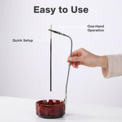 Modern Incense Holder with Flexible Metal Stand, Silver Ash Collector Base, Minimalist Design for Home Meditation and Aromatherapy. (Black + Clip)