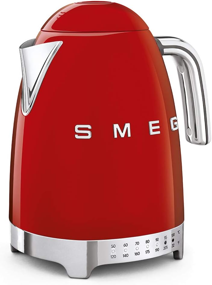 SMEG Variable Temperature Electric Kettle 1.7L (7 Cup), Stainless Steel Tea & Coffee Kettle, Fast Boil, Adjustable Temp 122°F–212°F, Keep Warm, Auto Shut-Off, 360° Base, Retro Style-Black