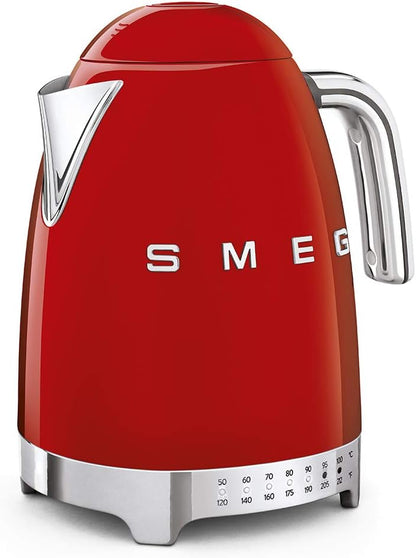 SMEG Variable Temperature Electric Kettle 1.7L (7 Cup), Stainless Steel Tea & Coffee Kettle, Fast Boil, Adjustable Temp 122°F–212°F, Keep Warm, Auto Shut-Off, 360° Base, Retro Style-Black
