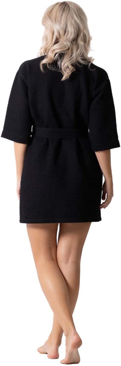 Turkish Linen Lightweight Waffle Knit Bath, Spa & Bridesmaids Kimono Short Robes for Women - Quick Dry & Soft