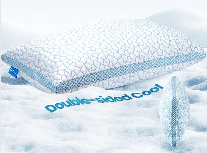 QUTOOL Double Sided Cooling Pillow for Hot Sleepers, Shredded Memory Foam Pillows Queen Size Set of 2, Adjustable Soft & Firm Gel Bed Pillow for Side, Back, Stomach Sleepers