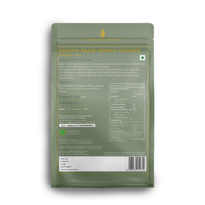 Luxmi Estates Lemon Balm Honey Ginger Herbal Tea | 50 Pyramid Tea Bags (100g, 3.5oz), Caffeine-Free Calming Blend with Lemon Balm, Ginger, Lemongrass, Lemon Peel, & Natural Honey Flavor, Vegan