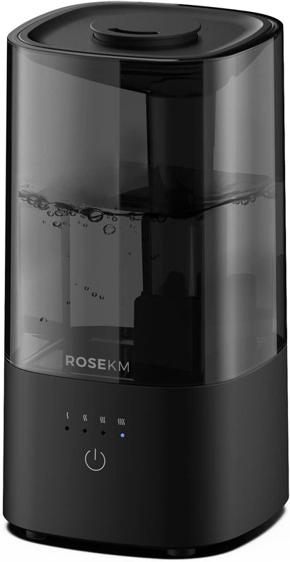 ROSEKM Humidifiers for Bedroom (1.1L), Small Cool Mist Humidifier for Home Plant and Baby Nursery, Quiet Ultrasonic Humidifier with 360° Nozzle, Auto Shut-Off, Filterless, Black