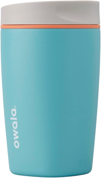 Owala SmoothSip Slider Insulated Stainless Steel Coffee Tumbler, Reusable Iced Coffee Cup, Hot Coffee Travel Mug, BPA Free 12 oz, Pink (Pucker Up)