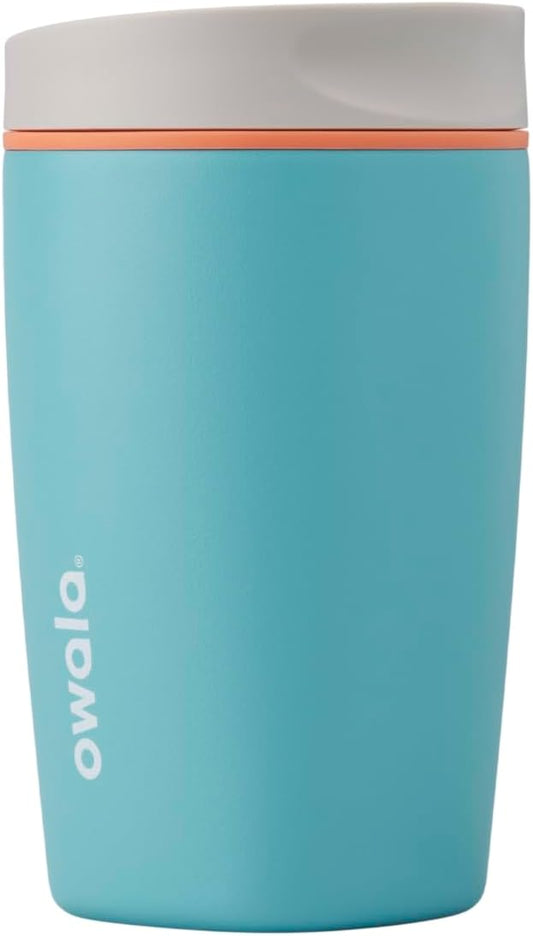 Owala SmoothSip Slider Insulated Stainless Steel Coffee Tumbler, Reusable Iced Coffee Cup, Hot Coffee Travel Mug, BPA Free 12 oz, Pink (Pucker Up)