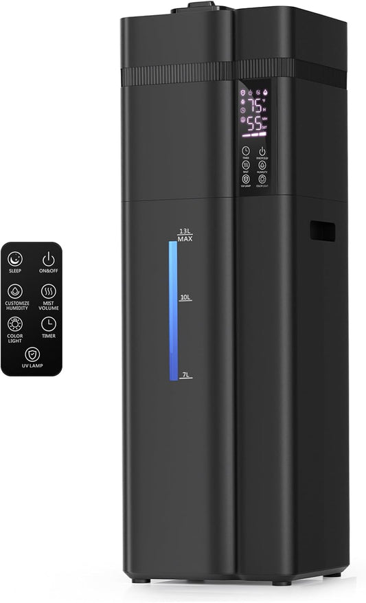 13L/3.43Gal Humidifier Large Room, 800ft² Coverage, 100H Runtime, Auto Humidity Control, Top Fill, Humidifiers for Bedroom, 35dB Quiet, Sleep Mode, Aroma Diffuser, 24H Timer, Auto Shut-off Protection
