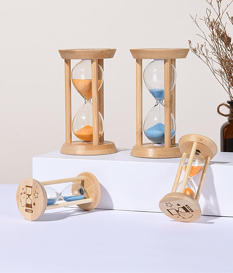 Mini Wooden Sand Timers,100% Bamboo Hourglass Sand Timers 1Min Sandglass Timer for Toothbrush Timer Games Classroom Home Office Cooking(Blue+1Min)