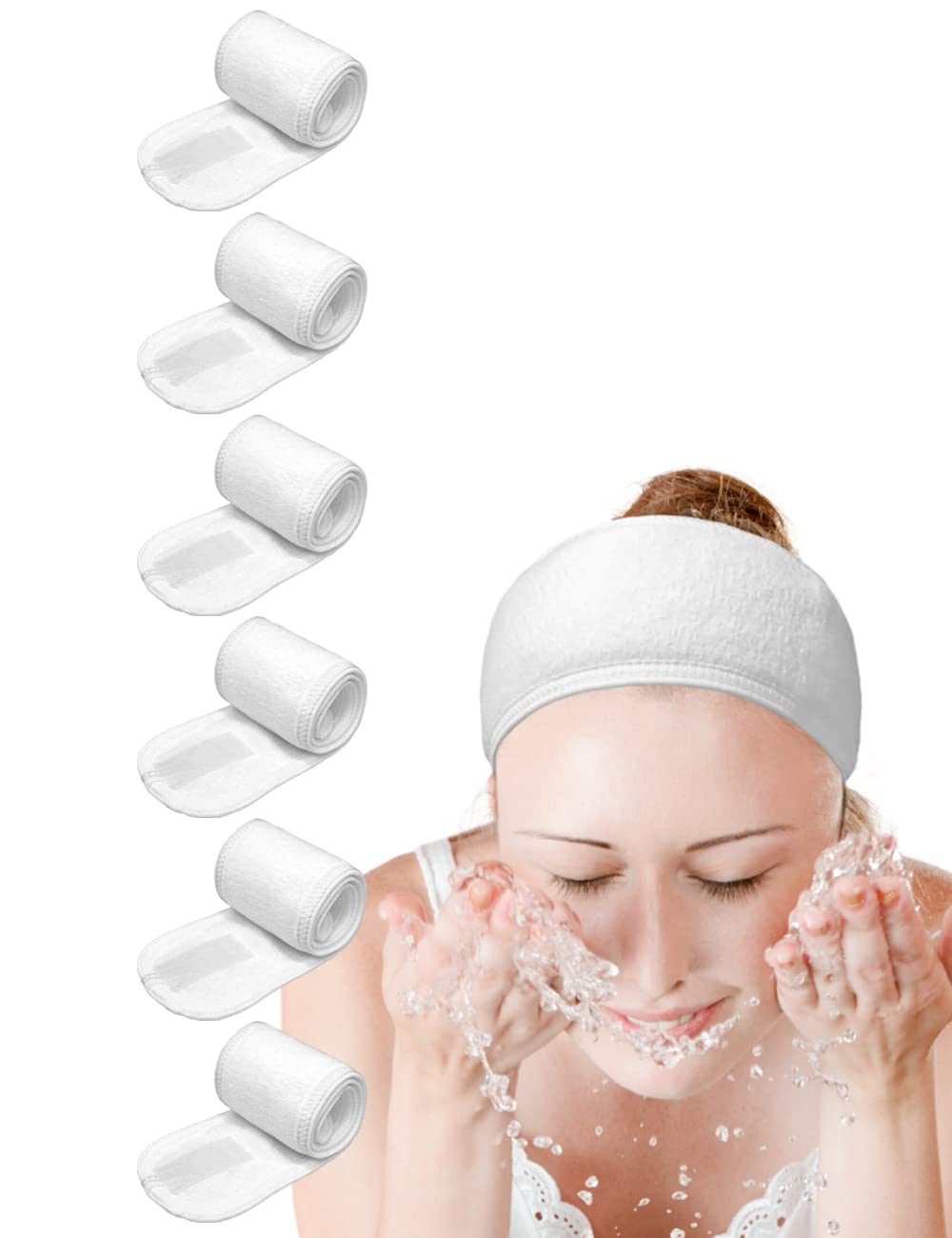 EUICAE Spa Headband 5-Pack Black Sweat Head Towel Wraps - Non-slip Stretchable, Washable for Makeup, Face Wash, Facial Treatment, Sports