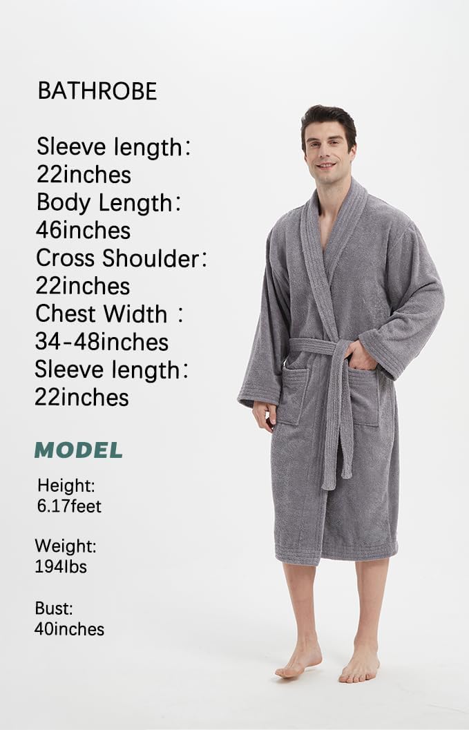 Ramesses Bathrobe Mens,Premium Thick Terry Cloth Bathrobe,Towel Bath robe Long–Staple Combed Men's Cotton Robe