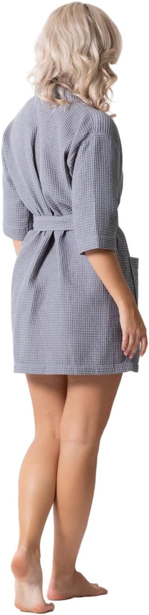 Turkish Linen Lightweight Waffle Knit Bath, Spa & Bridesmaids Kimono Short Robes for Women - Quick Dry & Soft