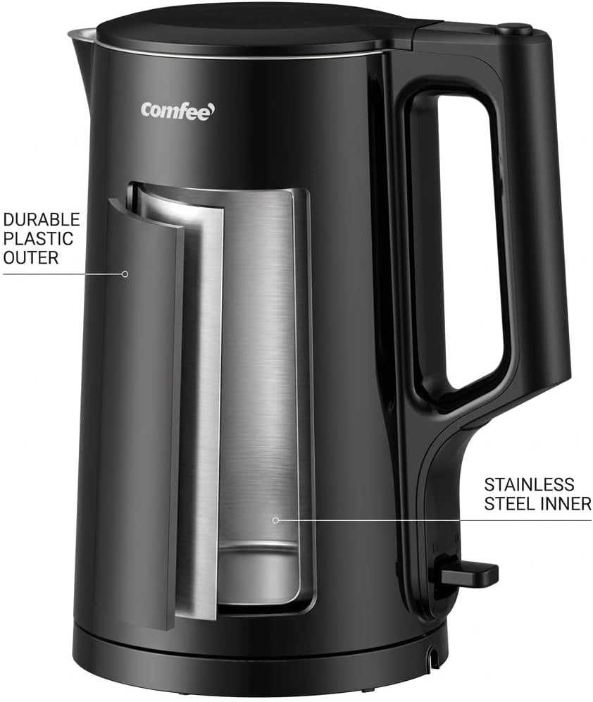 Comfee 1.7L Stainless Steel Electric Tea Kettle, BPA-Free Hot Water Boiler, Cordless with LED Light, Auto Shut-Off and Boil-Dry Protection, 1500W Fast Boil