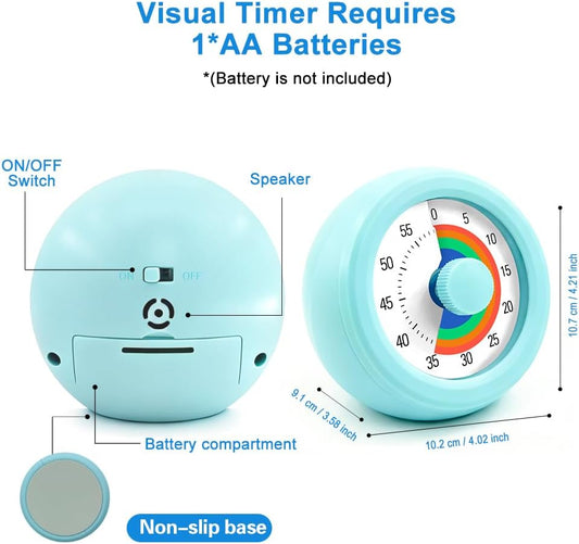 60 Minute Visual Timer with Silent Operation Visual Countdown Timer Rainbow Disk 60 Minute Countdown Timer Task Reminder Home and Kitchen Timer for Kids Desk, Office Meetings (Green)