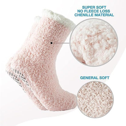 Bulinlulu Fuzzy Socks With Grips for Women, 5 Pairs Non Slip Sleep Warm Fluffy Slipper Socks Gifts for Women