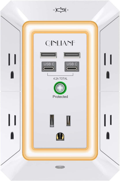 Wall Charger, Surge Protector, QINLIANF 5 Outlet Extender with 4 USB Ports