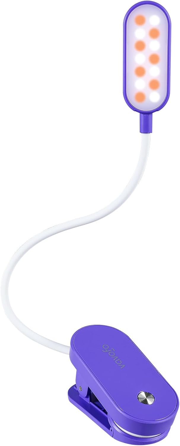 VAVOFO Rechargeable Book Light, 14 LEDs Eye Care Clip On Amber Reading Light for Bookworms Reading in Bed with 9 Colors 9 Brightness (White-Blue)