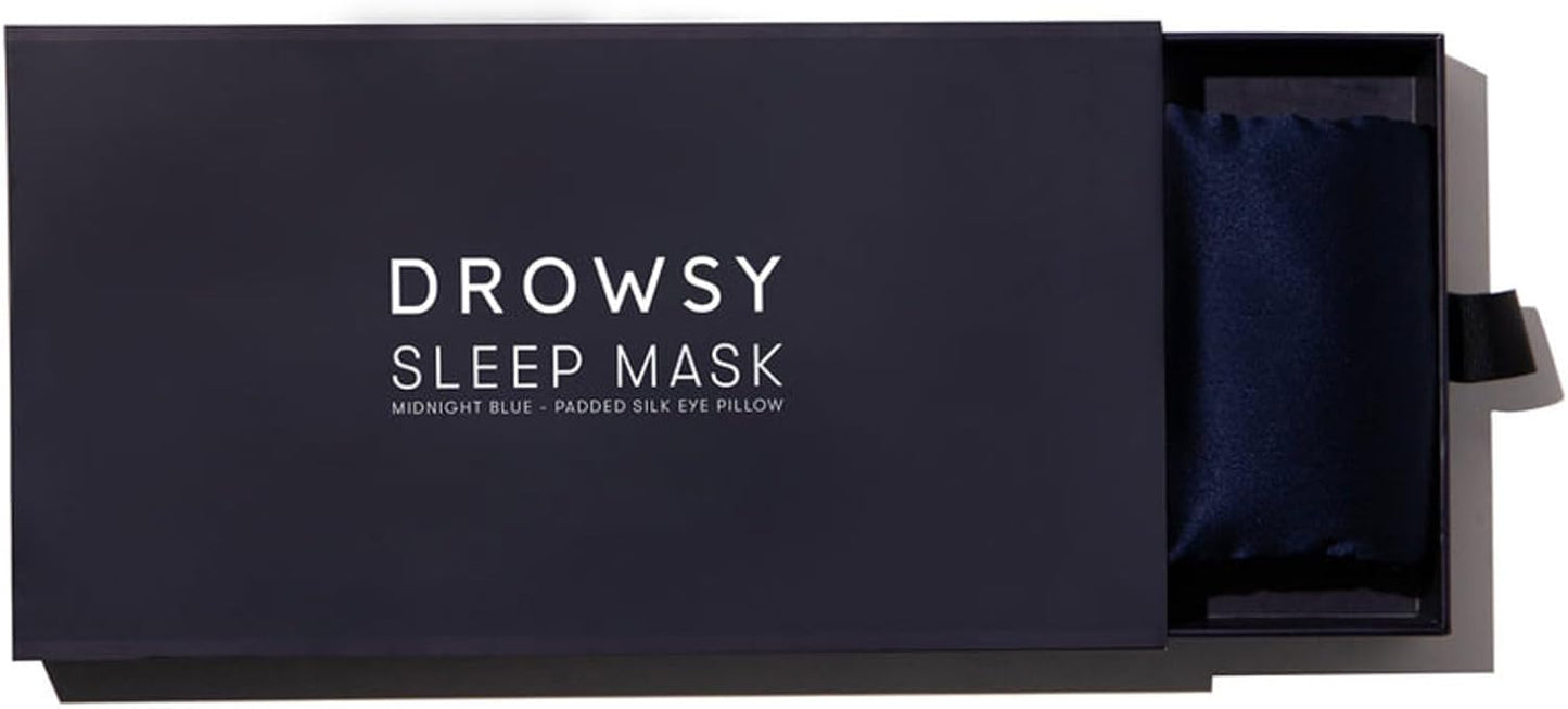 DROWSY Silk Sleep Mask - Face-Hugging, Padded Cocoon for Luxury Sleep in Total Darkness - 100% Pure Mulberry Silk (Black Jade)
