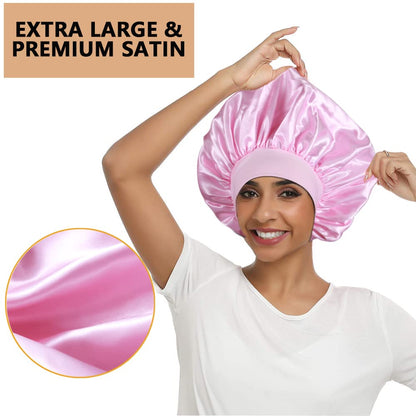 3PCS Extra Large Satin Bonnets for Sleeping, Hair Bonnets for Black Women Braids Curly Hair, C
