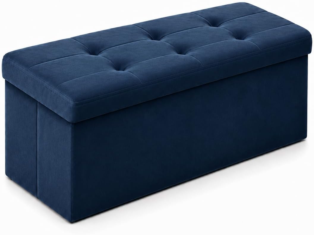 ALASDO Storage Ottoman Footrest Stool Small Ottoman with Storage Foldable Ottomans Foot Rest Footstool Bench for Living Room 17x13x13inches Grey