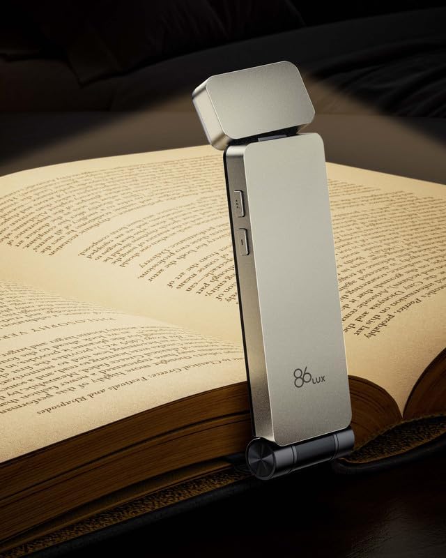 86lux Book Light, Rechargeable Reading Lights for Books in Bed, Ultralight Clip-on LED Bookmark Lamp with 5 Amber Colors & Stepless Dimming for Night Reading for Book Lovers, Kids, Deep Brass