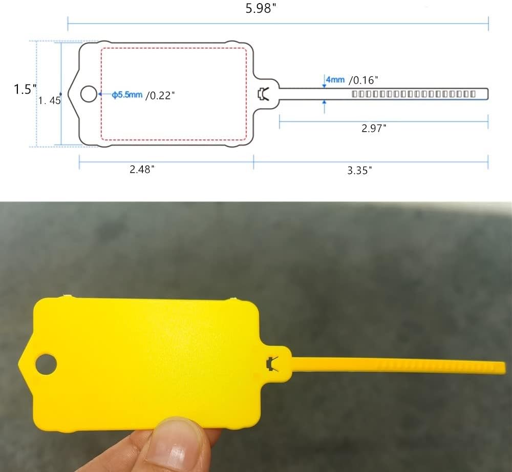 100pcs Reusable Blank Plastic Tags Ties Key Tags 1.45"*2.48" Serrated Tension Sealing Strap with Large Label Plastic Tie Mark Label Waterproof Hang Sign Write on Tag (White, 100pcs)