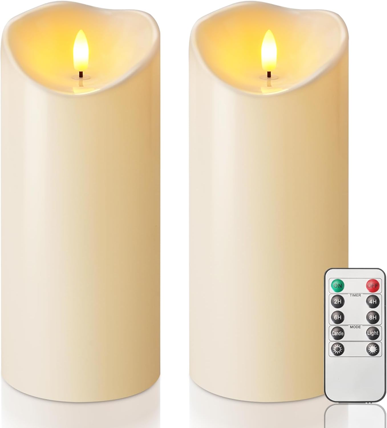 Homemory 6"x3" Outdoor Waterproof Flameless Candles, LED Candles, Battery Operated Candles with Remote and Timers, Electric Fake Plastic Pillar Candles, Ivory White, Set of 2