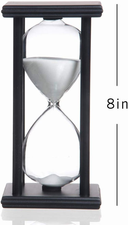 Hourglass 60 Minutes White Sand Timer, Black Wooden Frame Sandglass