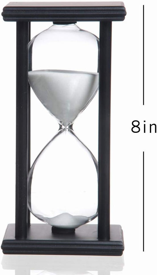 SAMLONG Hourglass 60 Minute White Sand Timer, Black Wooden Frame Sandglass